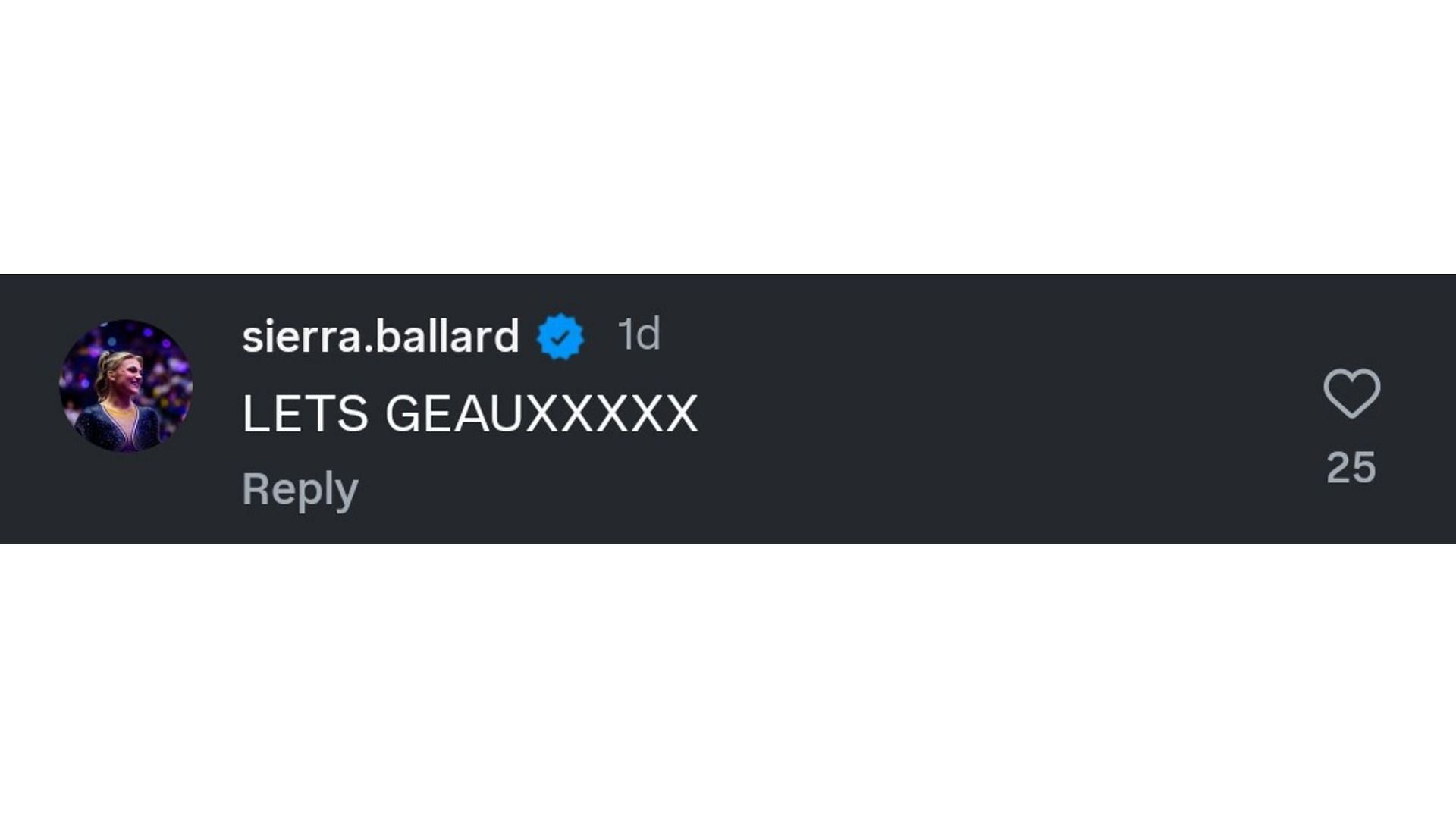 Ballard's comment (Image via: @lsugym)
